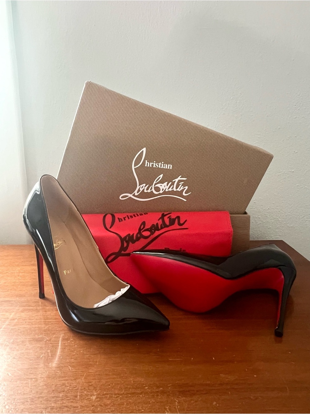 Christian Louboutin Black Patent Stiletto Pumps with Red Soles